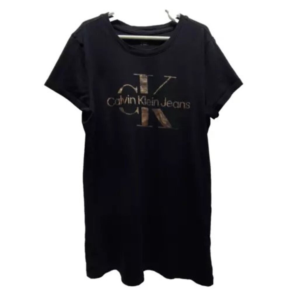 Calvin Klein Women's XS Crewneck Short‎ Sleeve Tee Black CK Logo Cotton Blend